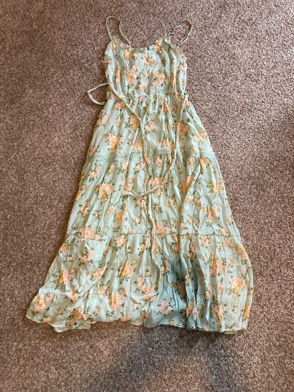 Womens  Mint Floral Tiered Sundress with Spaghetti Straps